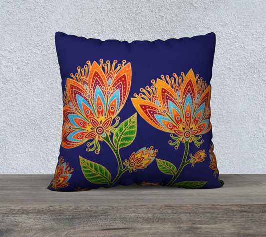 Cushion Cover (22" x 22") Fab Floral on Blue