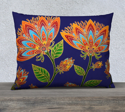 Cushion Cover (26" x 20") Fab Floral on Blue