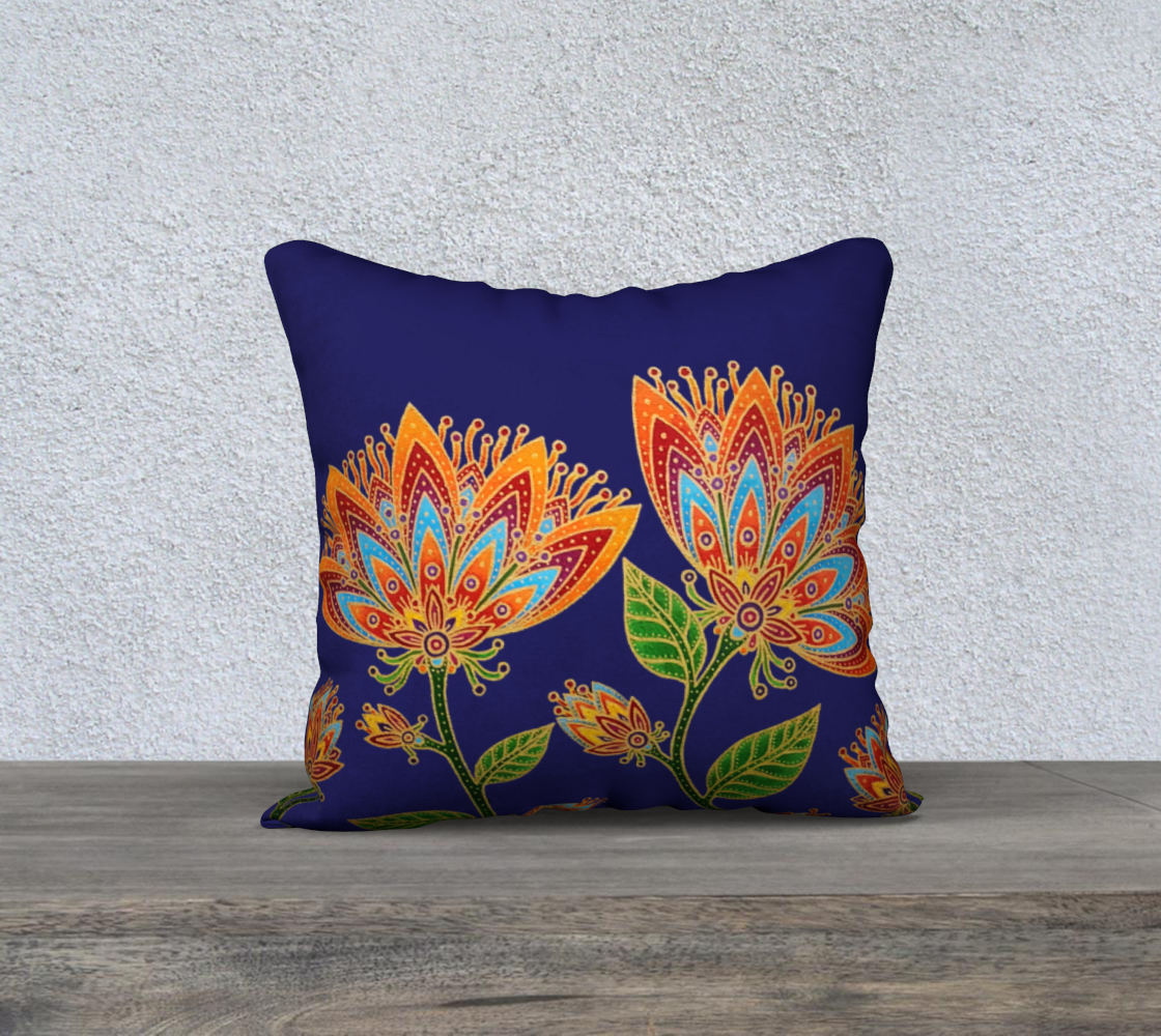 Cushion Cover (18" x 18") Fab Floral on Blue