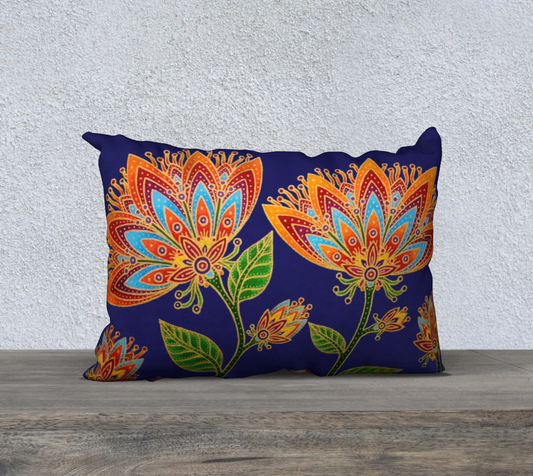 Cushion Cover (20" x 14") Fab Floral on Blue