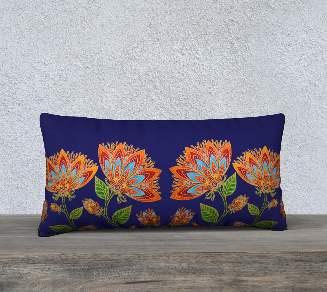 Cushion Cover (24" x 12") Fab Floral on Blue