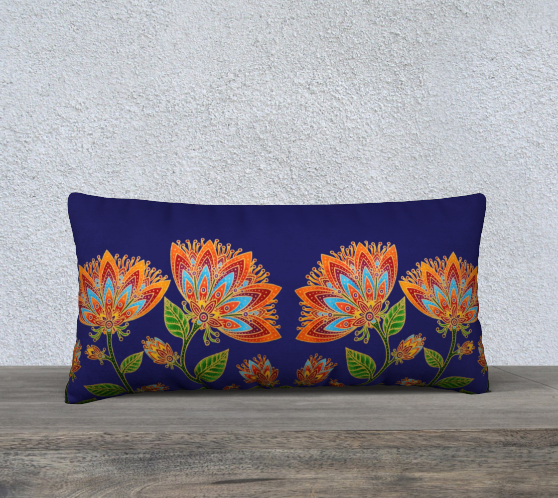 Cushion Cover (24" x 12") Fab Floral on Blue